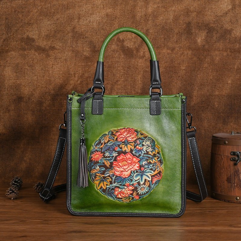 Sac bandoulière à épaule en cuir de vachette pleine fleur style chinois traditionel - IVOIRART.COM