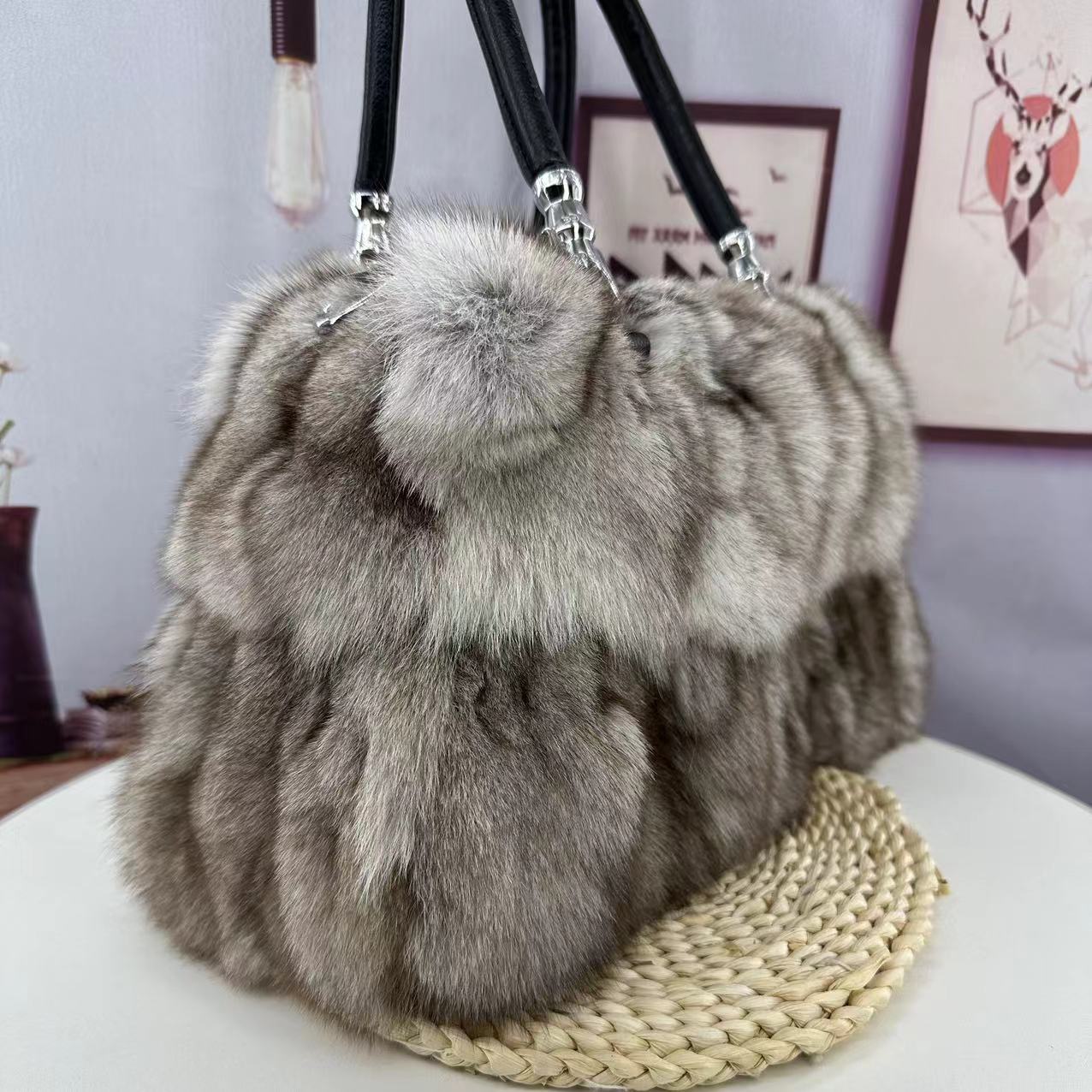 Sac bandoulière à épaule unique pour femme style coréen en fourrure de renard - IVOIRART.COM