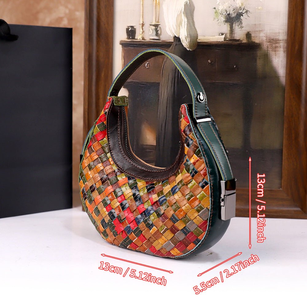 Sac bandoulière coloré pour femme en cuir pleine fleur tissé au style minimaliste - IVOIRART.COM