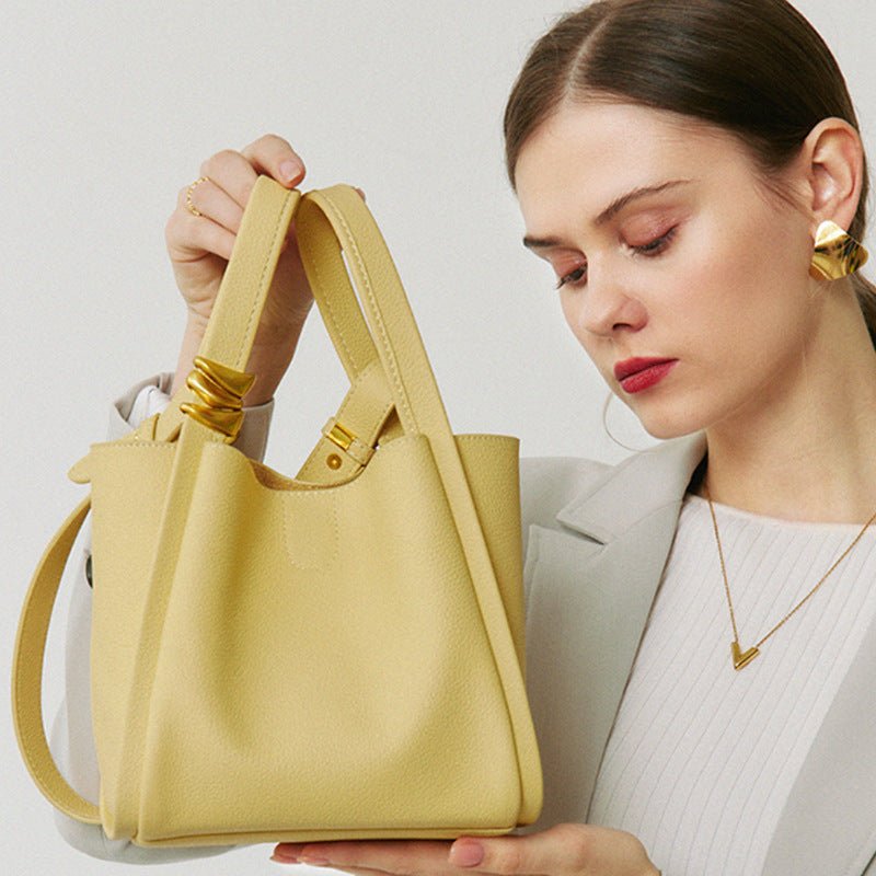 Sac bandoulière cuir femme une épaule — sac seau rétro en cuir pleine fleur mini - IVOIRART.COM