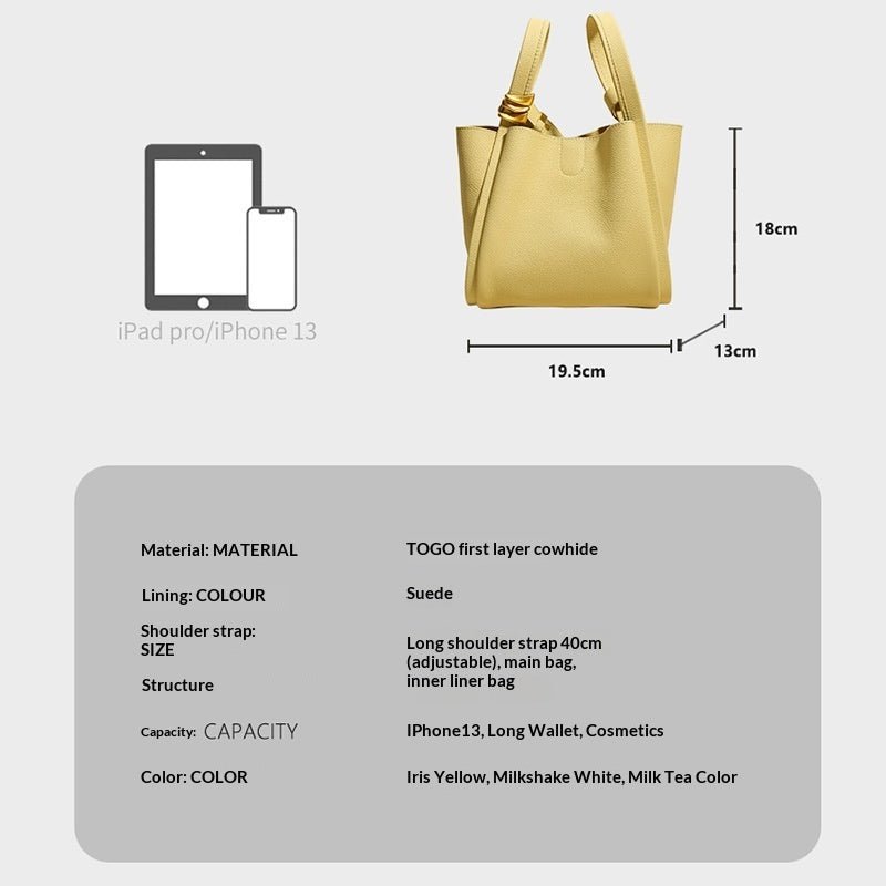 Sac bandoulière cuir femme une épaule — sac seau rétro en cuir pleine fleur mini - IVOIRART.COM