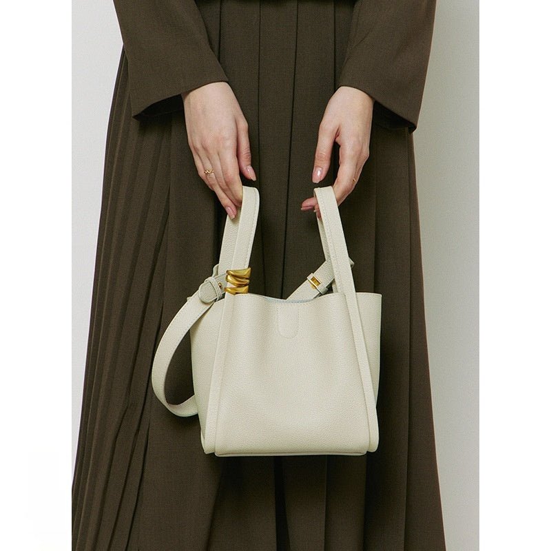 Sac bandoulière cuir femme une épaule — sac seau rétro en cuir pleine fleur mini - IVOIRART.COM