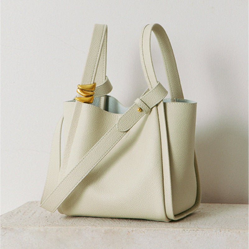 Sac bandoulière cuir femme une épaule — sac seau rétro en cuir pleine fleur mini - IVOIRART.COM