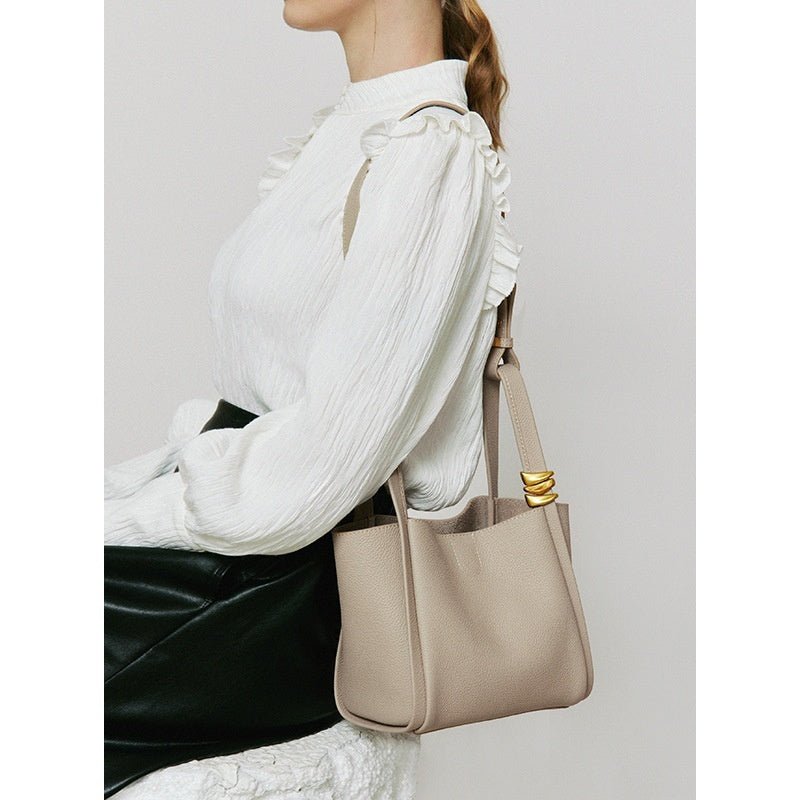 Sac bandoulière cuir femme une épaule — sac seau rétro en cuir pleine fleur mini - IVOIRART.COM