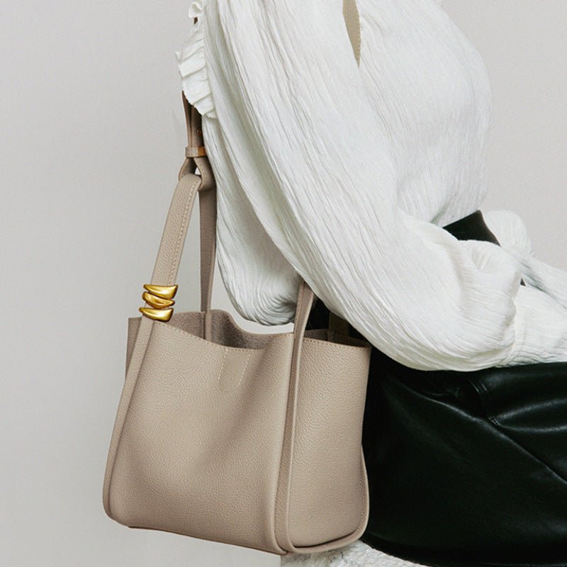 Sac bandoulière cuir femme une épaule — sac seau rétro en cuir pleine fleur mini - IVOIRART.COM