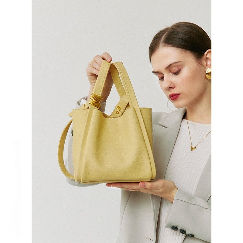 Sac bandoulière cuir femme une épaule — sac seau rétro en cuir pleine fleur mini - IVOIRART.COM