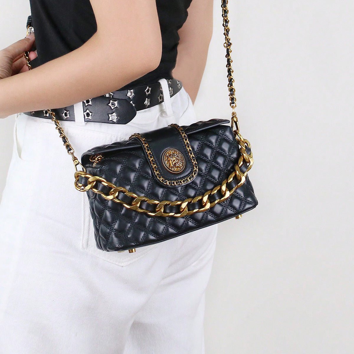 Sac bandoulière élégant matelassé en diamant uni haut de gamme, tendance et pratique - IVOIRART.COM