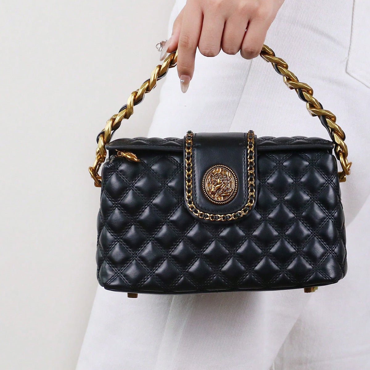 Sac bandoulière élégant matelassé en diamant uni haut de gamme, tendance et pratique - IVOIRART.COM