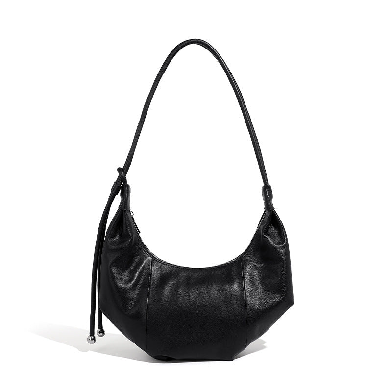 Sac bandoulière en cuir véritable, style croissant, porté épaule et sous bras - IVOIRART.COM