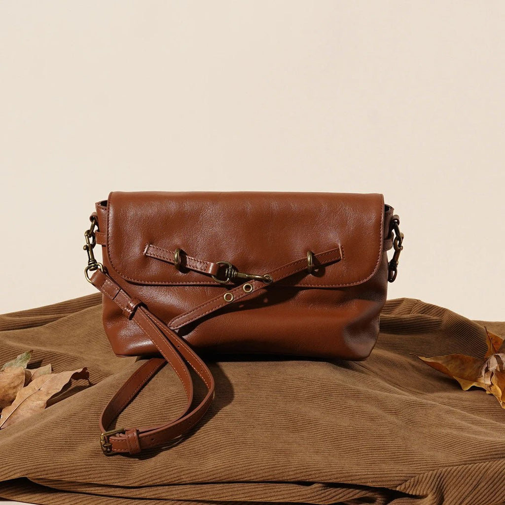 Sac bandoulière en cuir véritable uni grande capacité pour un usage quotidien - IVOIRART.COM