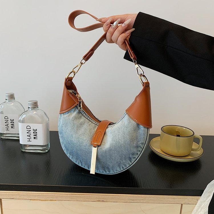 Sac bandoulière en denim rétro à contraste de couleur sélénodonte crossbody chic - IVOIRART.COM