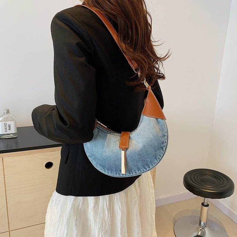 Sac bandoulière en denim rétro à contraste de couleur sélénodonte crossbody chic - IVOIRART.COM