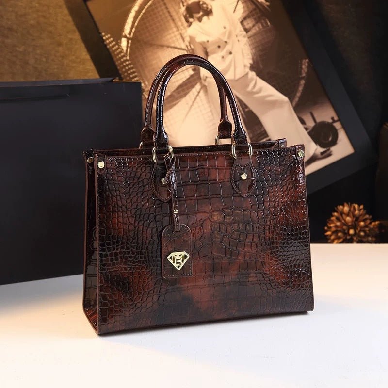 Sac bandoulière féminin tout-aller en cuir véritable avec motif crocodile à la mode - IVOIRART.COM
