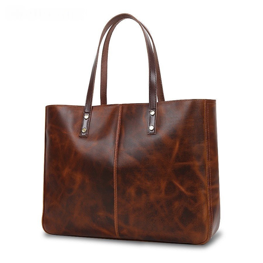 Sac bandoulière femme cuir pleine fleur grand volume, style rétro européen chic! - IVOIRART.COM