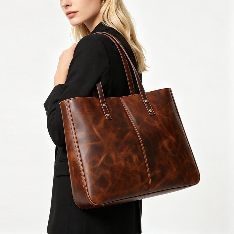 Sac bandoulière femme cuir pleine fleur grand volume, style rétro européen chic! - IVOIRART.COM