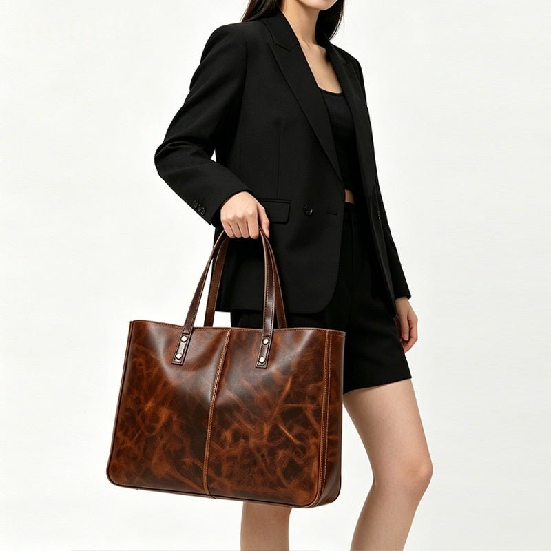 Sac bandoulière femme cuir pleine fleur grand volume, style rétro européen chic! - IVOIRART.COM