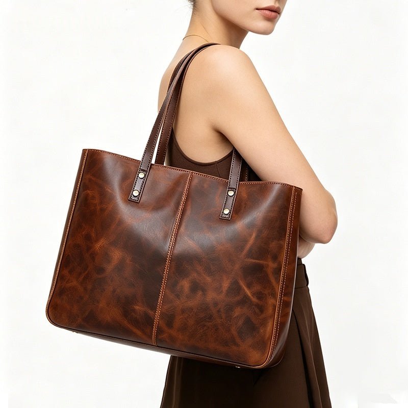 Sac bandoulière femme cuir pleine fleur grand volume, style rétro européen chic! - IVOIRART.COM
