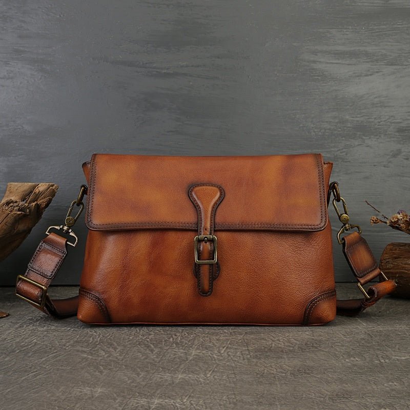 Sac bandoulière femme cuir tanné végétal ton caramel, cuir pleine fleur élégance - IVOIRART.COM