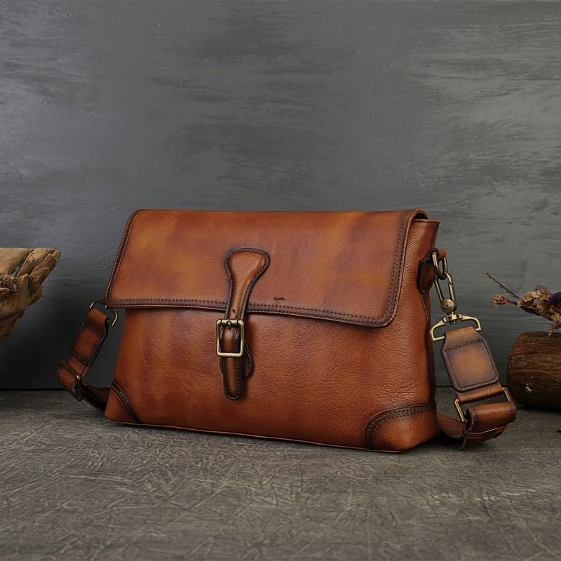 Sac bandoulière femme cuir tanné végétal ton caramel, cuir pleine fleur élégance - IVOIRART.COM