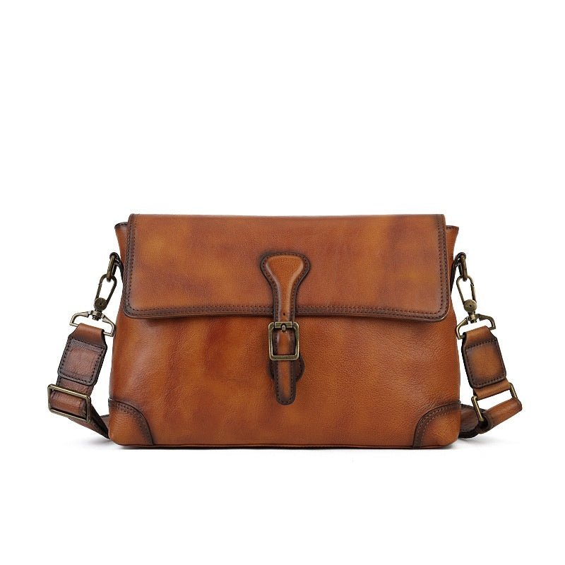 Sac bandoulière femme cuir tanné végétal ton caramel, cuir pleine fleur élégance - IVOIRART.COM