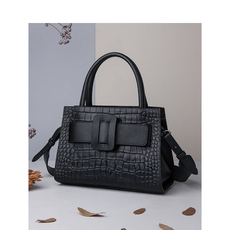 Sac bandoulière femme en cuir véritable portable, motif crocodile, double sangle - IVOIRART.COM
