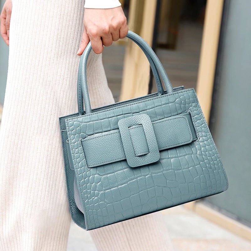 Sac bandoulière femme en cuir véritable portable, motif crocodile, double sangle - IVOIRART.COM
