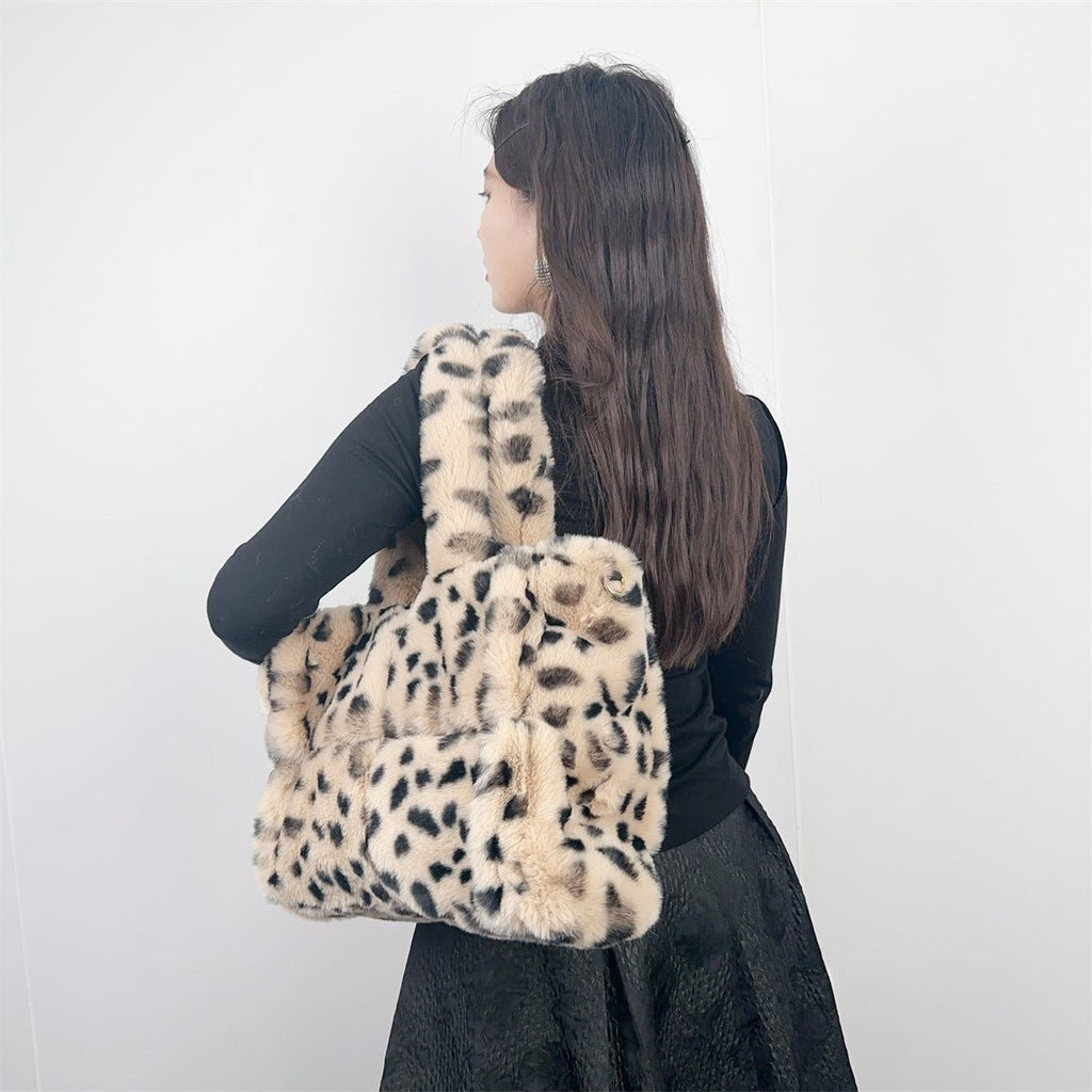 Sac bandoulière fourre-tout imprimé léopard grand volume en laine synthétique XL - IVOIRART.COM