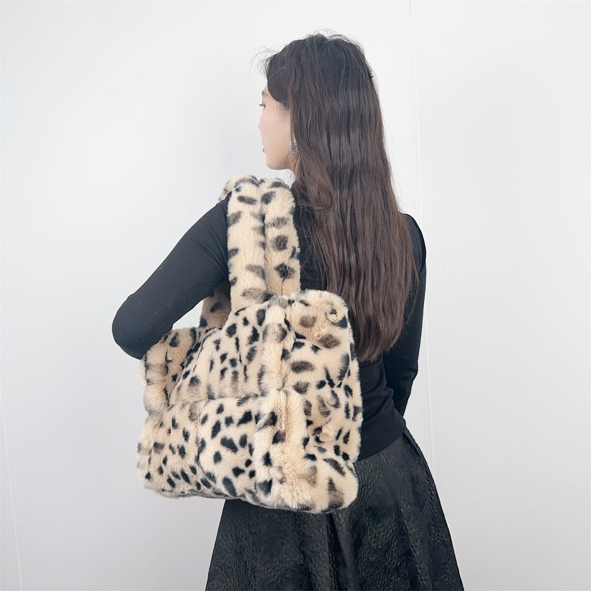 Sac bandoulière fourre-tout imprimé léopard grand volume en laine synthétique XL - IVOIRART.COM