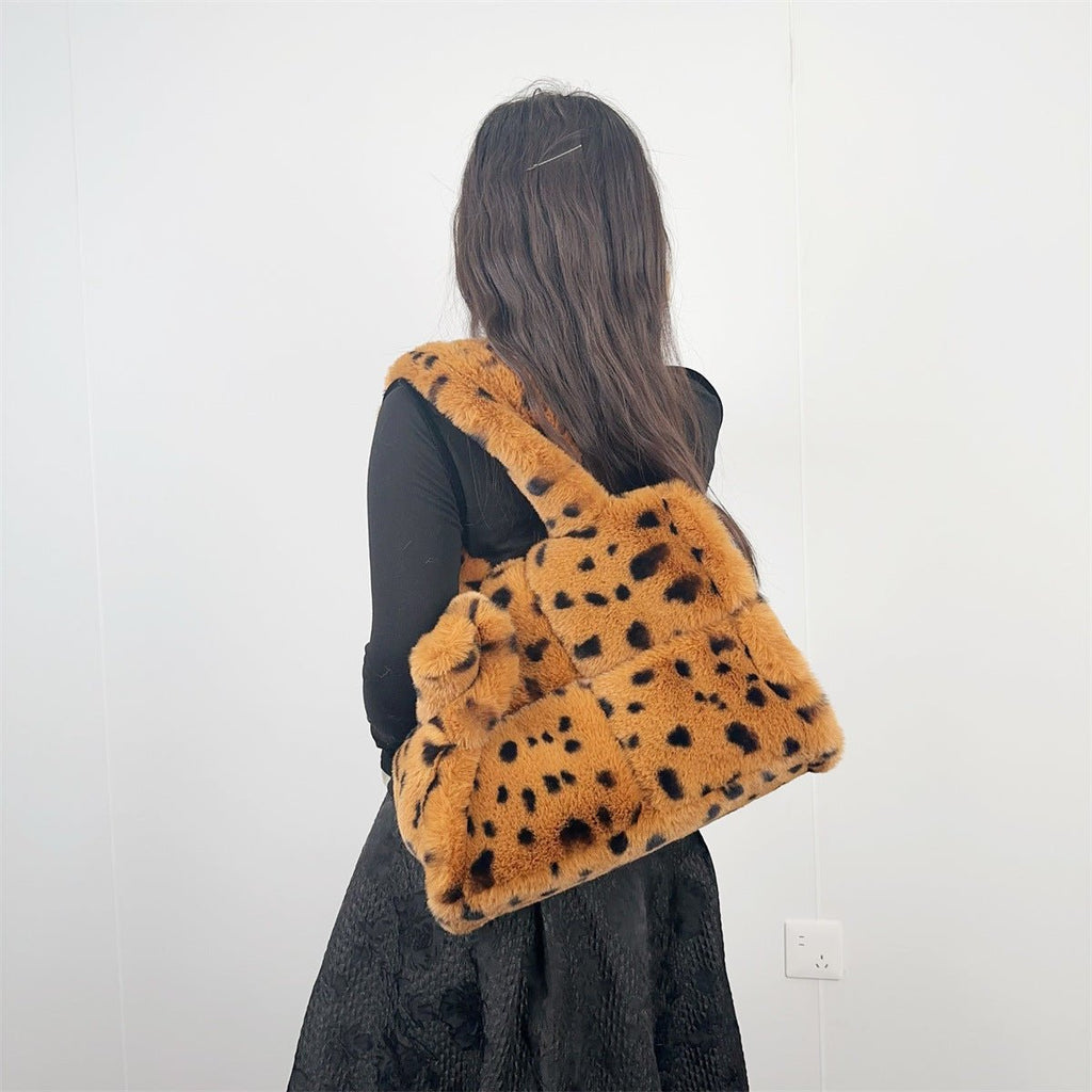 Sac bandoulière fourre-tout imprimé léopard grand volume en laine synthétique XL - IVOIRART.COM
