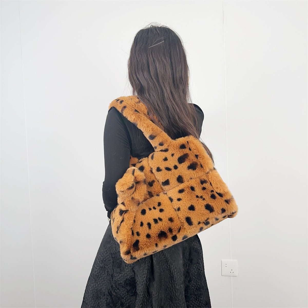 Sac bandoulière fourre-tout imprimé léopard grand volume en laine synthétique XL - IVOIRART.COM