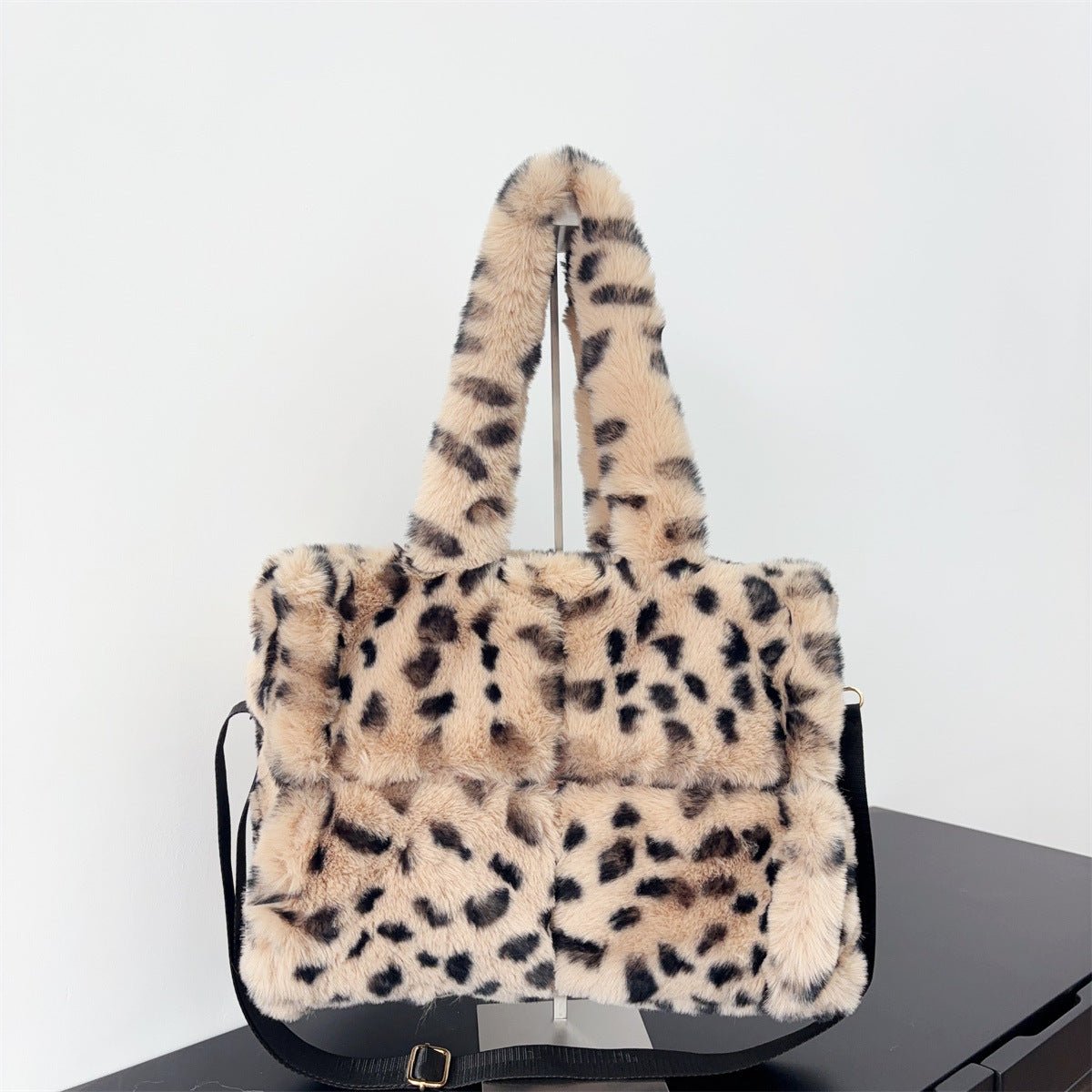 Sac bandoulière fourre-tout imprimé léopard grand volume en laine synthétique XL - IVOIRART.COM