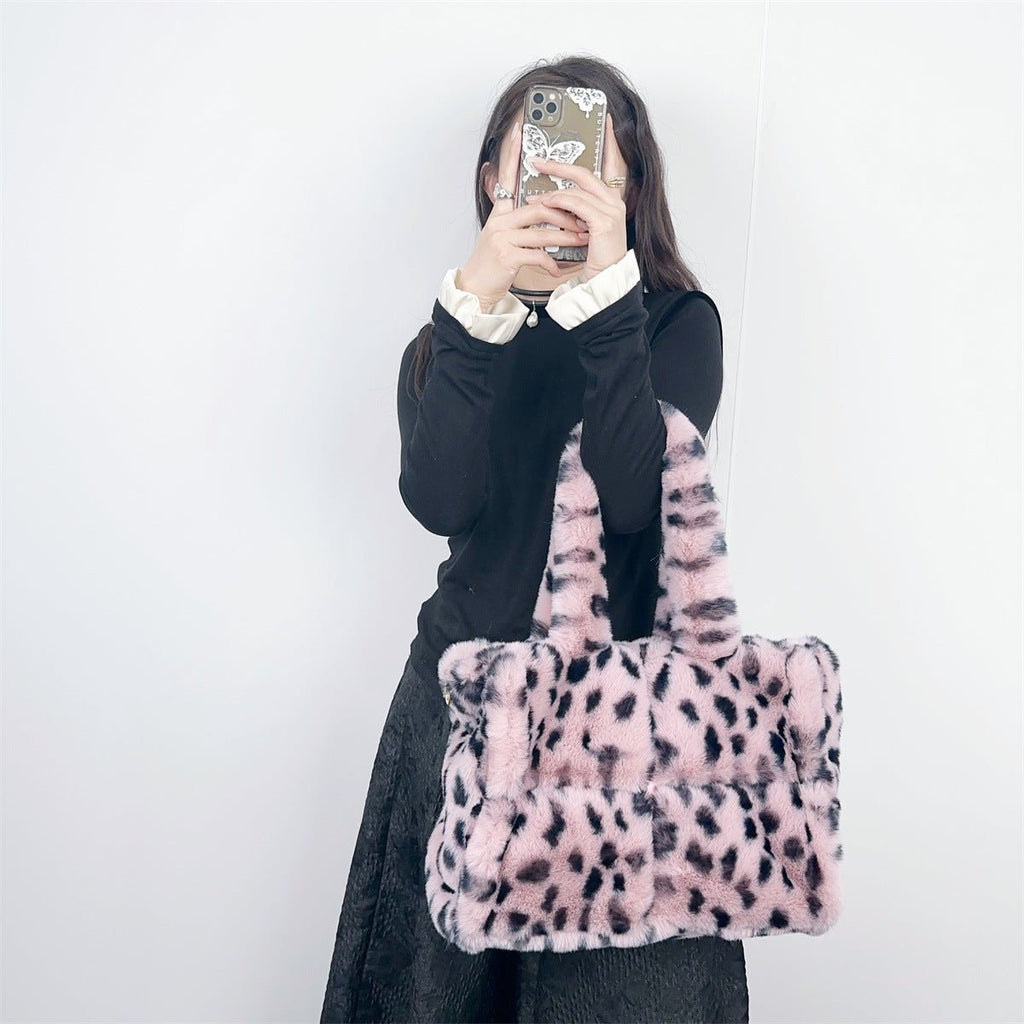 Sac bandoulière fourre-tout imprimé léopard grand volume en laine synthétique XL - IVOIRART.COM