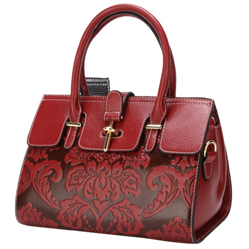 Sac bandoulière mode vintage pour femmes en cuir véritable ovale embossé - IVOIRART.COM