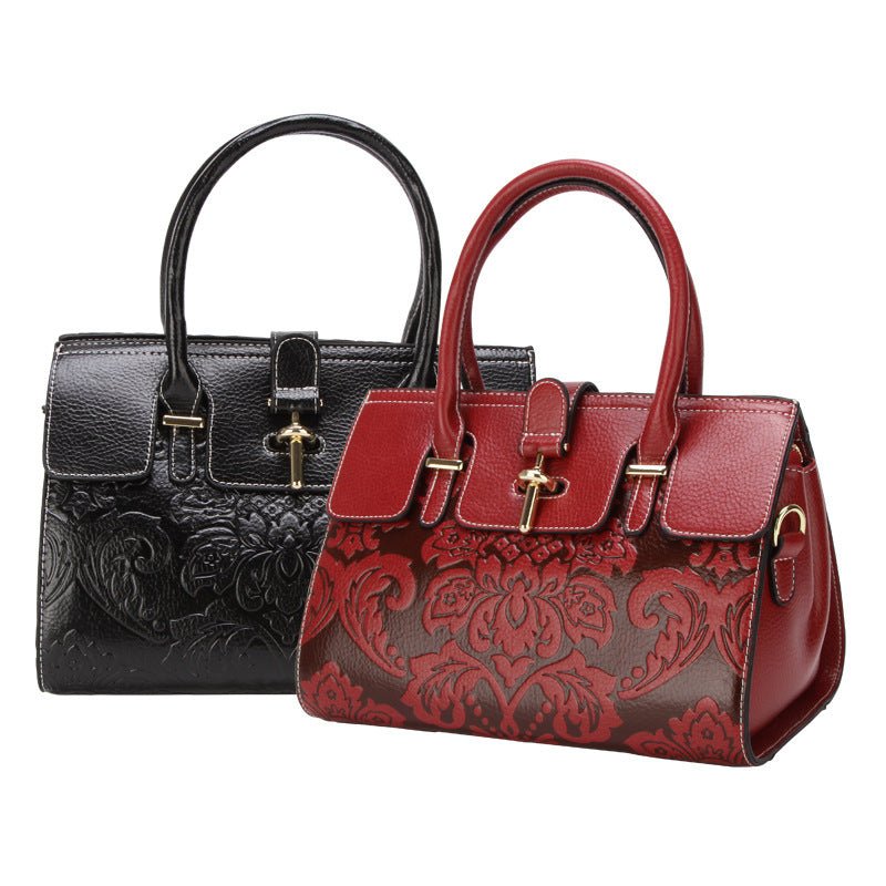 Sac bandoulière mode vintage pour femmes en cuir véritable ovale embossé - IVOIRART.COM