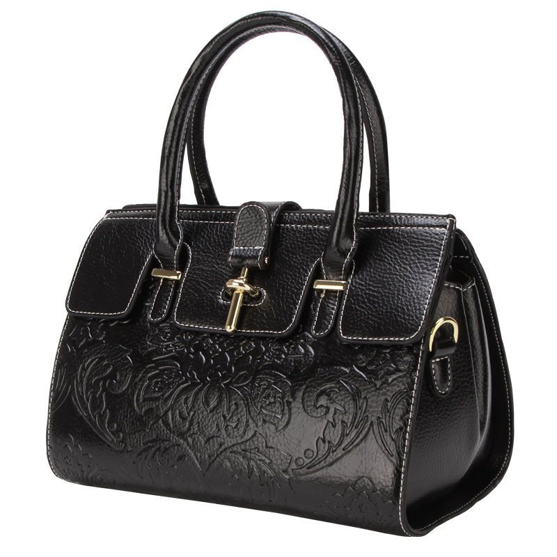 Sac bandoulière mode vintage pour femmes en cuir véritable ovale embossé - IVOIRART.COM