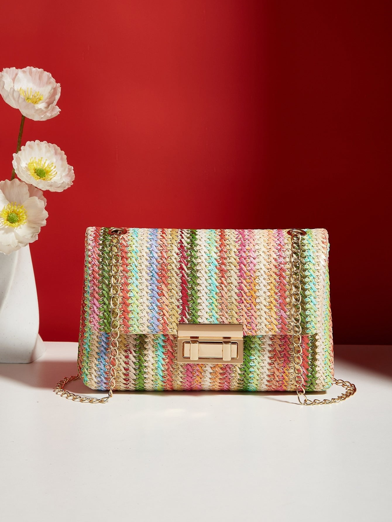 Sac bandoulière paille, fermeture loquet, petit sac carré simple et élégant chic - IVOIRART.COM