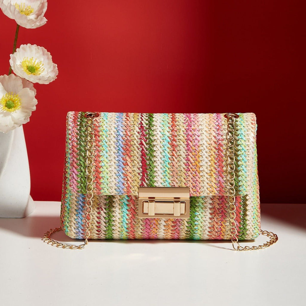 Sac bandoulière paille, fermeture loquet, petit sac carré simple et élégant chic - IVOIRART.COM