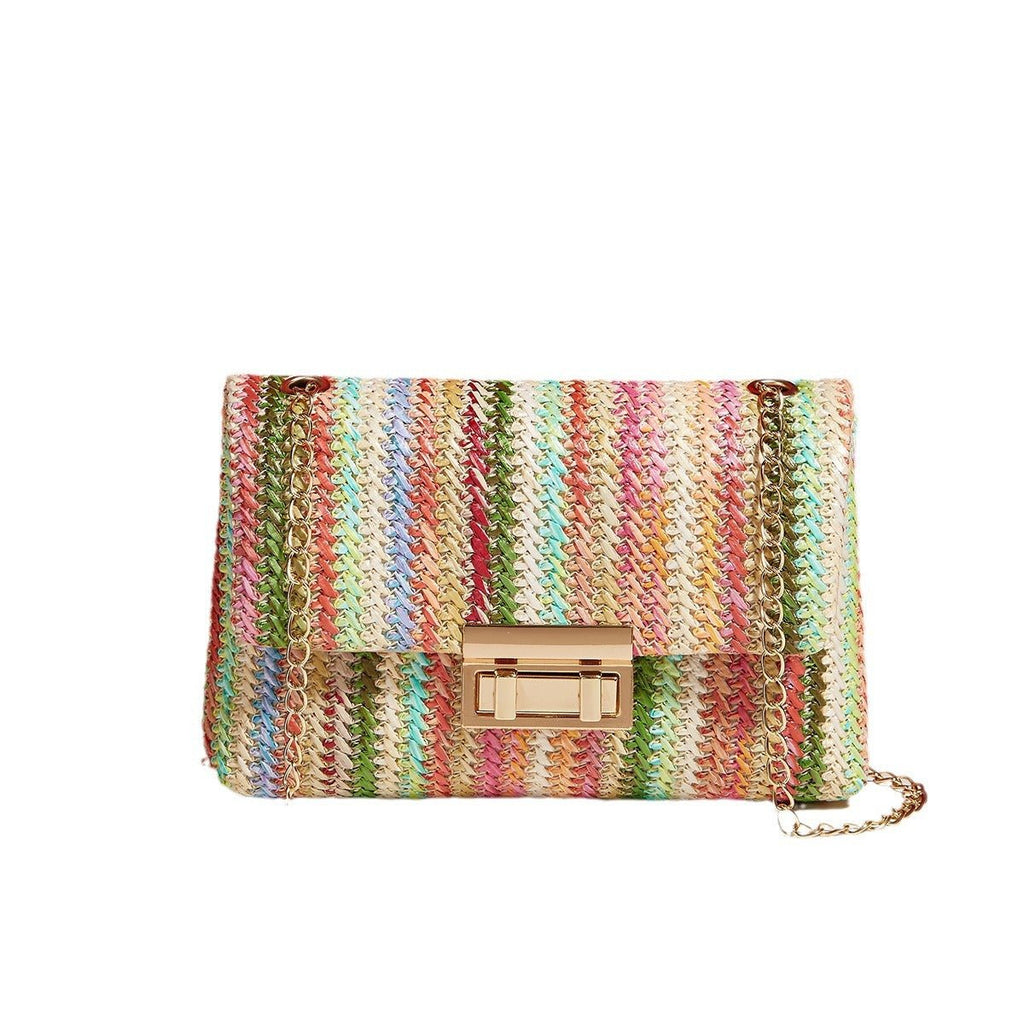 Sac bandoulière paille, fermeture loquet, petit sac carré simple et élégant chic - IVOIRART.COM