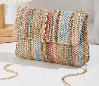 Sac bandoulière paille, fermeture loquet, petit sac carré simple et élégant chic - IVOIRART.COM