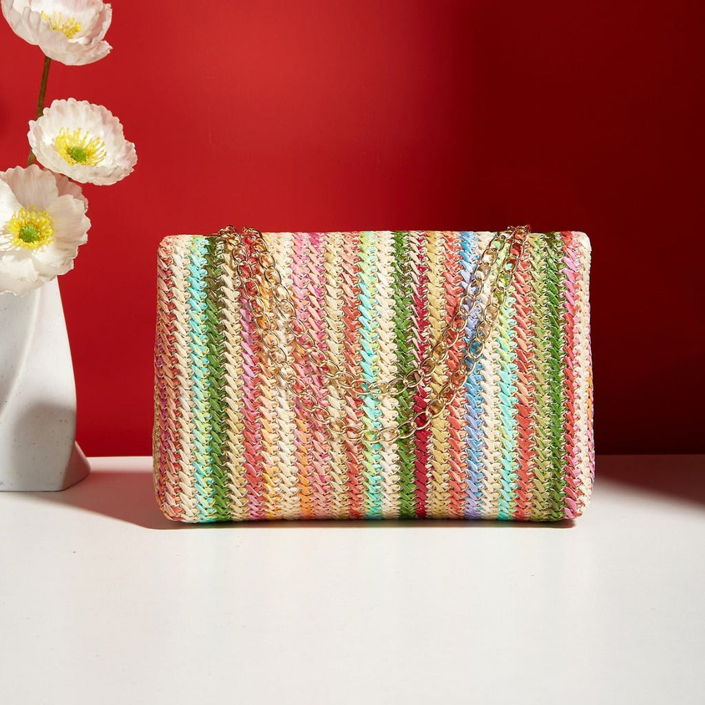 Sac bandoulière paille, fermeture loquet, petit sac carré simple et élégant chic - IVOIRART.COM