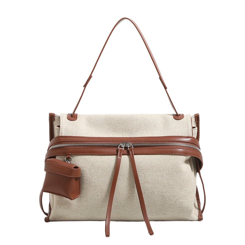 Sac bandoulière patchwork en coton-lin, style épaule simple et tendance urbain XL - IVOIRART.COM