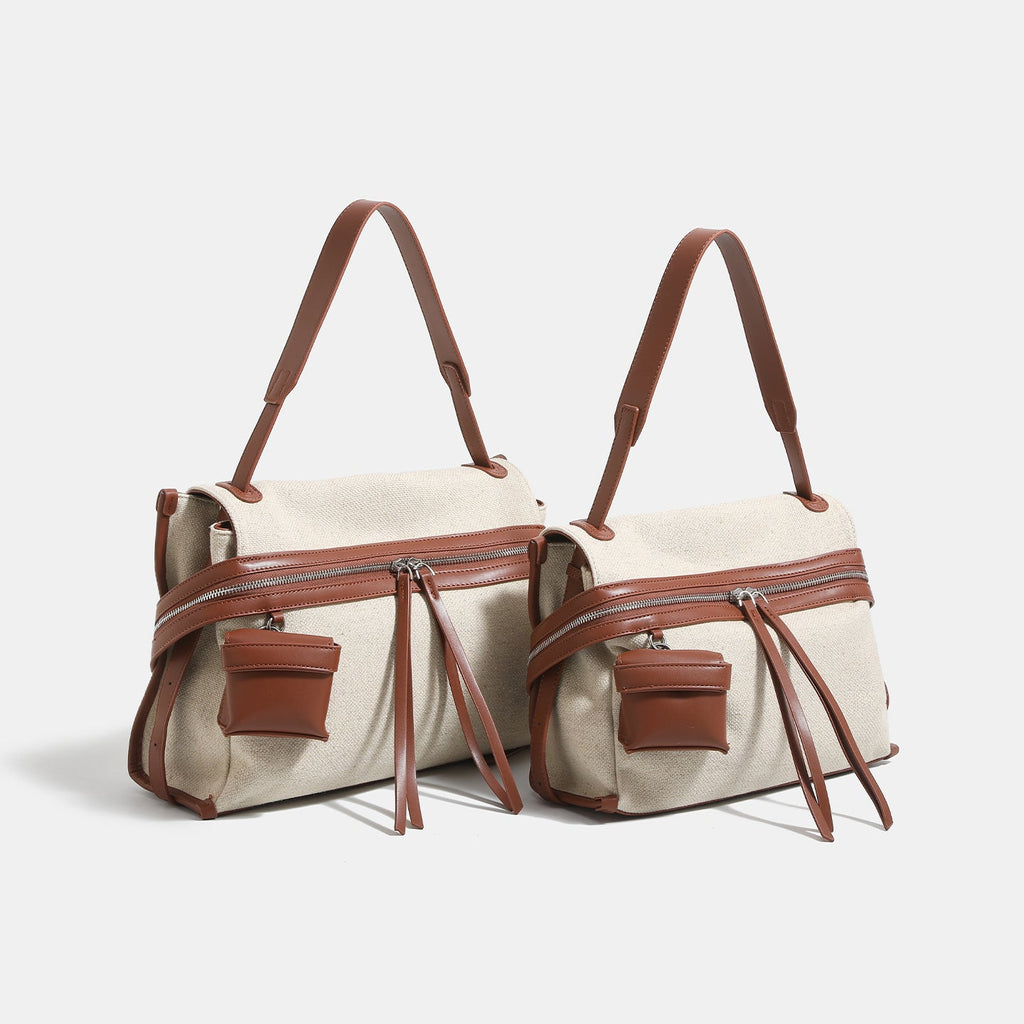 Sac bandoulière patchwork en coton-lin, style épaule simple et tendance urbain XL - IVOIRART.COM
