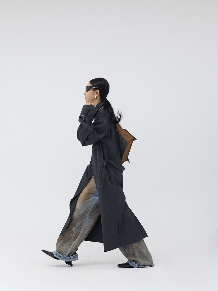 Sac bandoulière pointu en cuir PU gris et marron brossé, élégant, polyvalent2026 - IVOIRART.COM