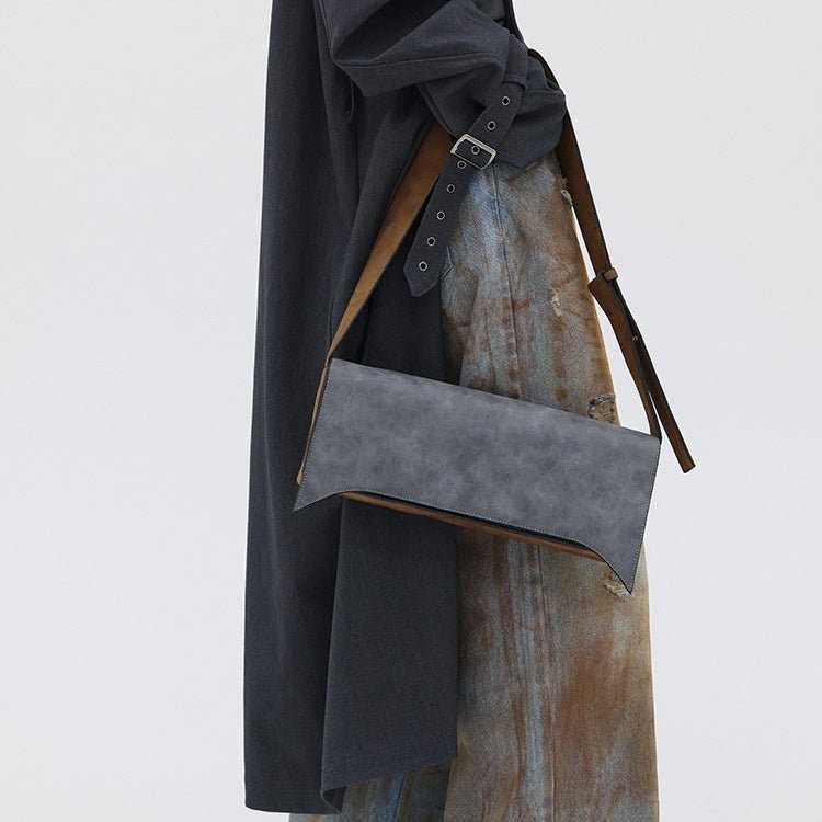 Sac bandoulière pointu en cuir PU gris et marron brossé, élégant, polyvalent2026 - IVOIRART.COM