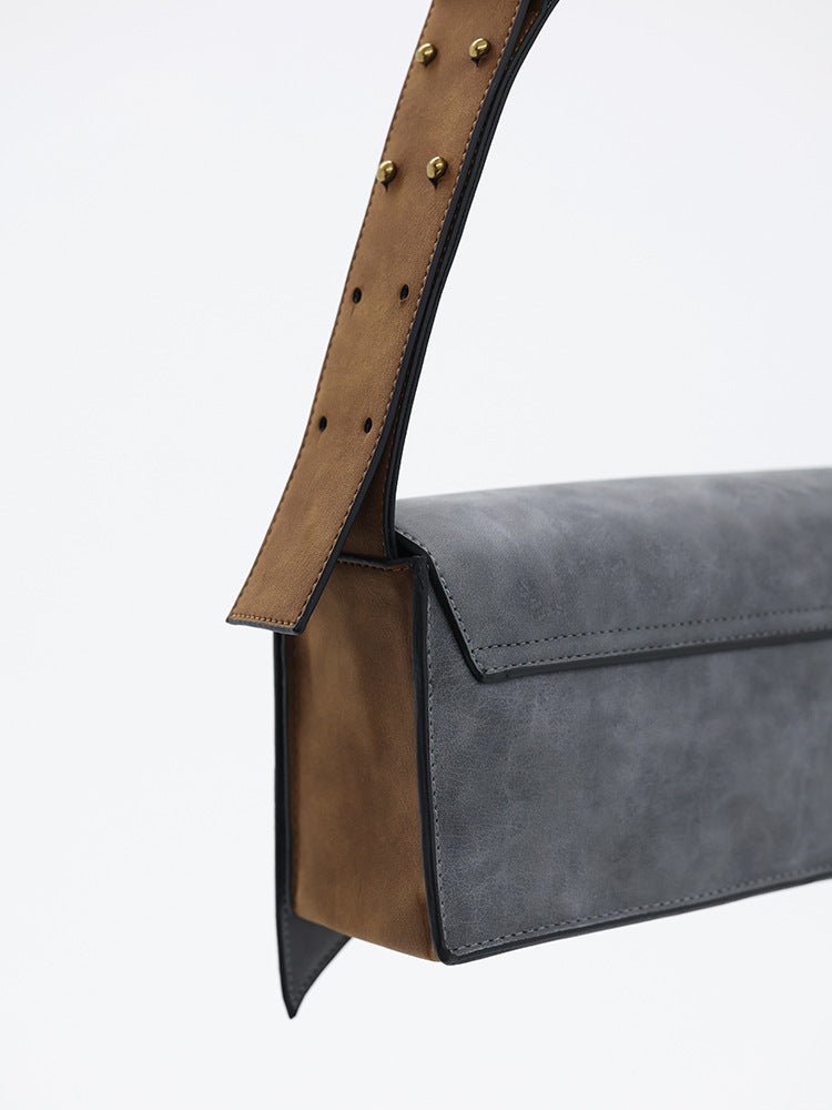 Sac bandoulière pointu en cuir PU gris et marron brossé, élégant, polyvalent2026 - IVOIRART.COM