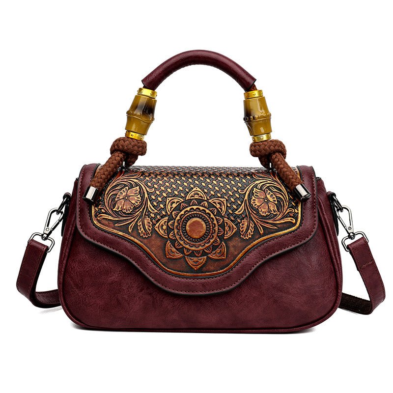 Sac bandoulière rétro carré horizontal en cuir embossé fait main, élégant et pratique - IVOIRART.COM