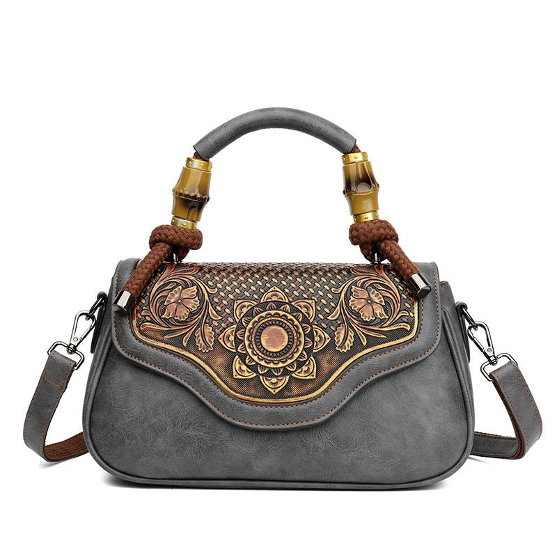 Sac bandoulière rétro carré horizontal en cuir embossé fait main, élégant et pratique - IVOIRART.COM