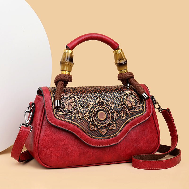 Sac bandoulière rétro carré horizontal en cuir embossé fait main, élégant et pratique - IVOIRART.COM