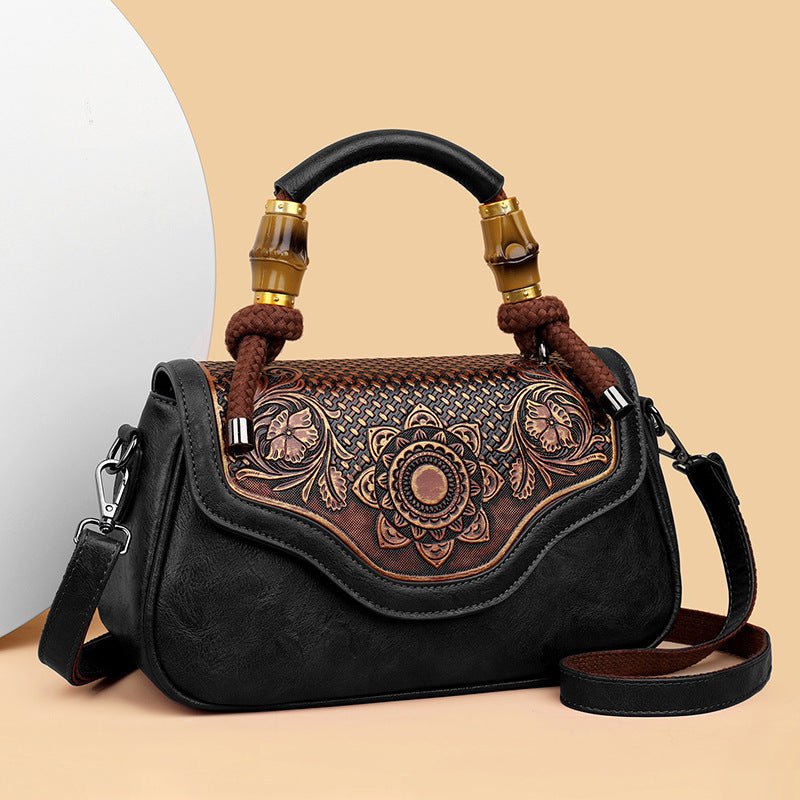 Sac bandoulière rétro carré horizontal en cuir embossé fait main, élégant et pratique - IVOIRART.COM