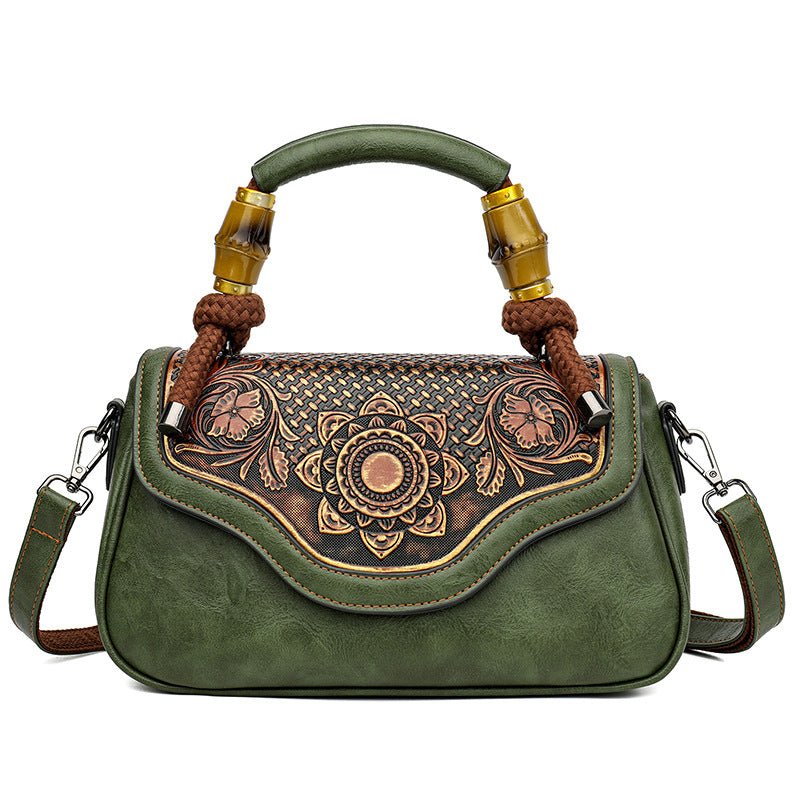 Sac bandoulière rétro carré horizontal en cuir embossé fait main, élégant et pratique - IVOIRART.COM
